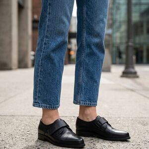 Agenda Black Leather Loafers for Women Size 39